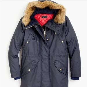 Jcrew winter Parka M, previously loved, Navy, red lining